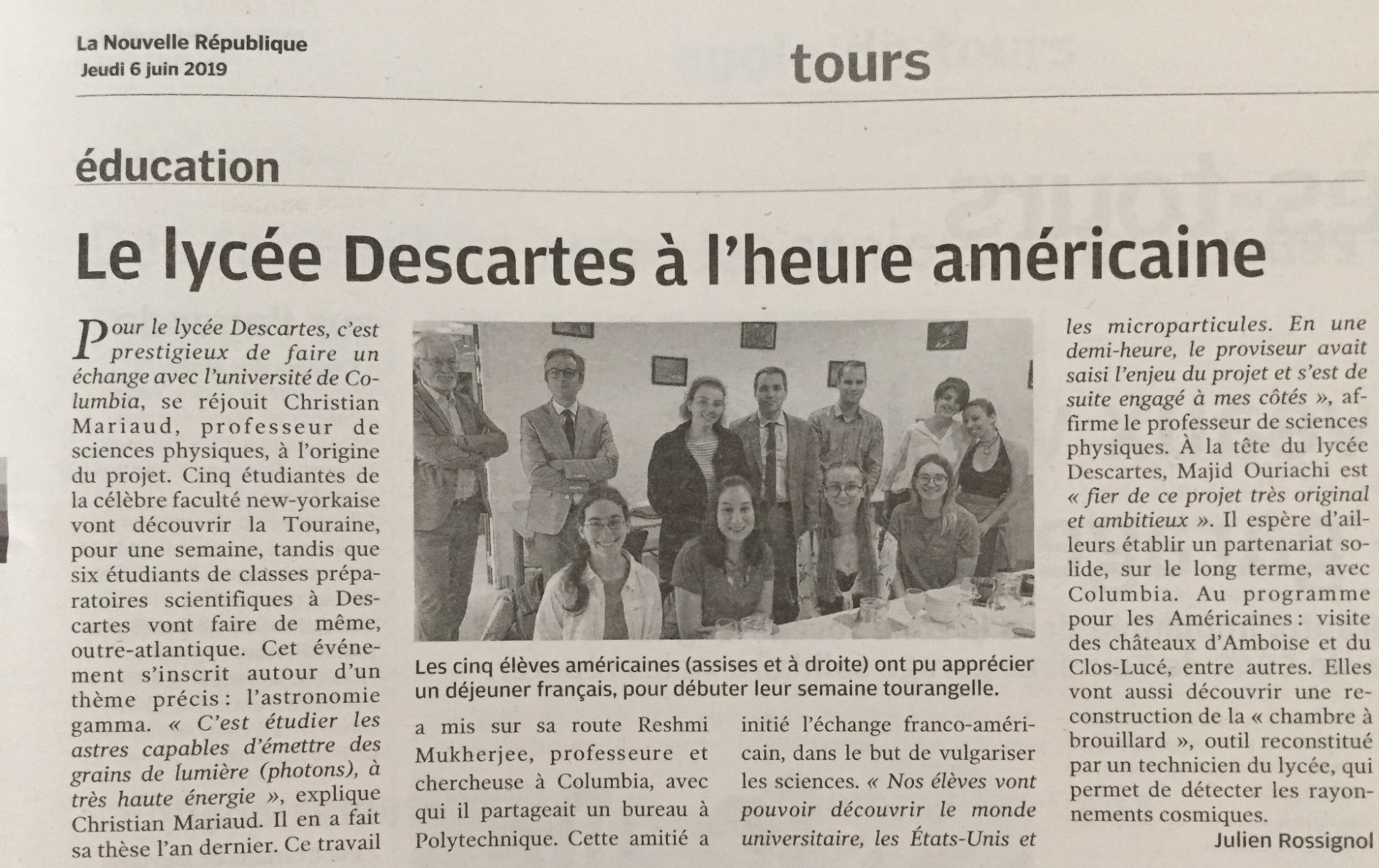 Newspaper story in Tours, France